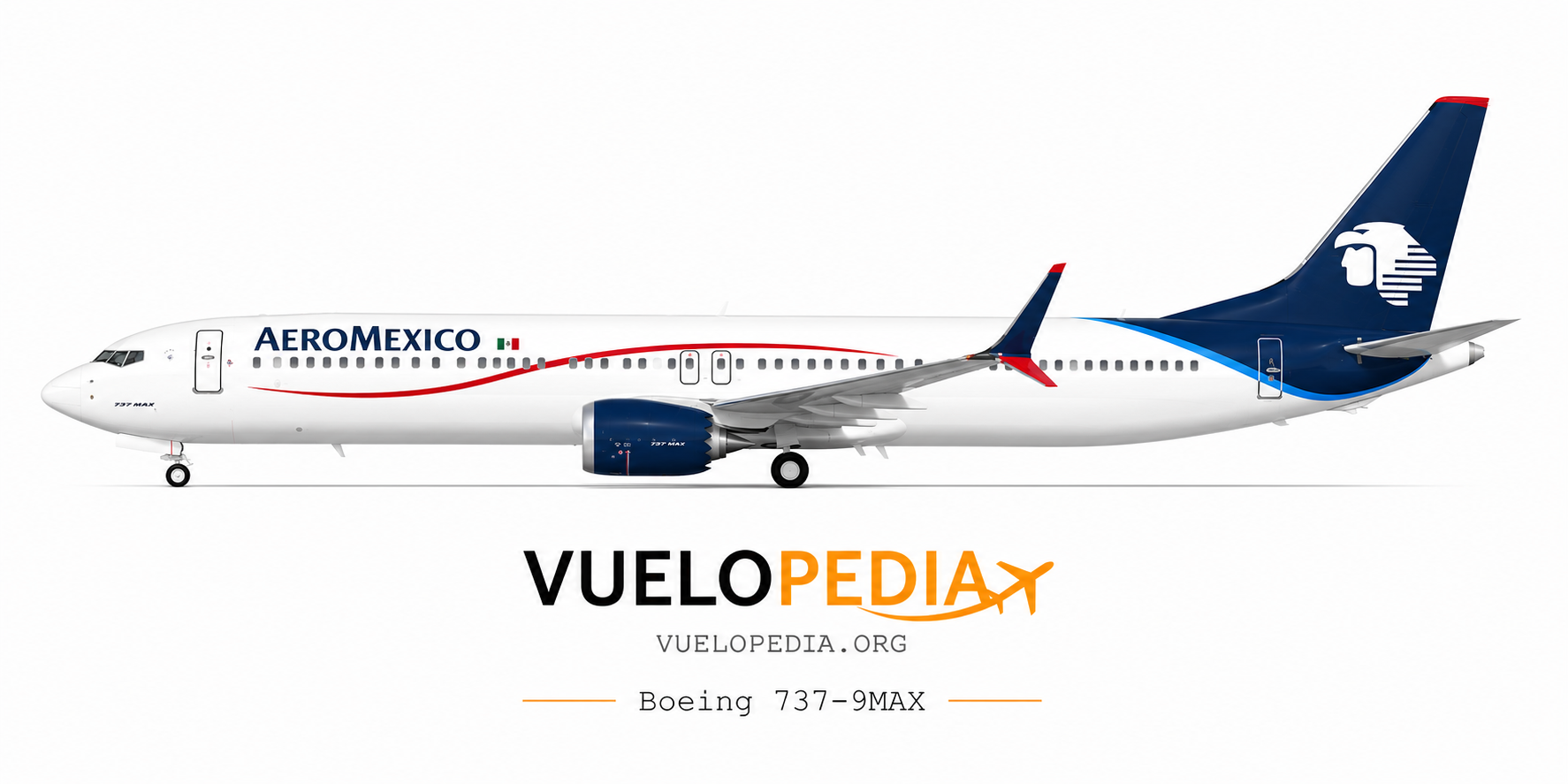 Boeing 737 MAX 9 (737-9) illustration in Aeroméxico livery