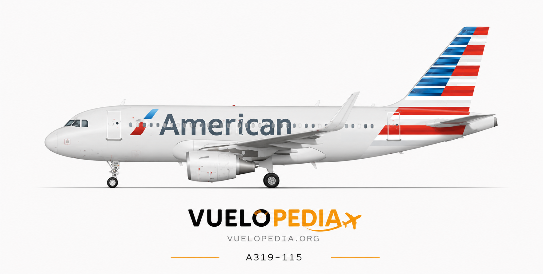 Airbus A319-100 (A319-115) illustration in American Airlines livery
