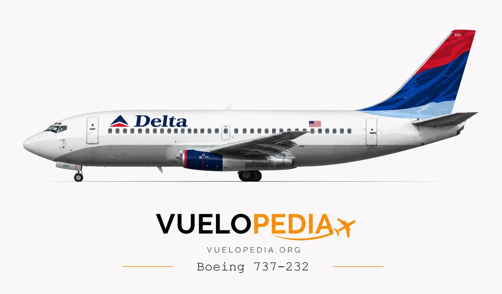 Ilustración Boeing 737-200 (737-232) de Delta Air Lines