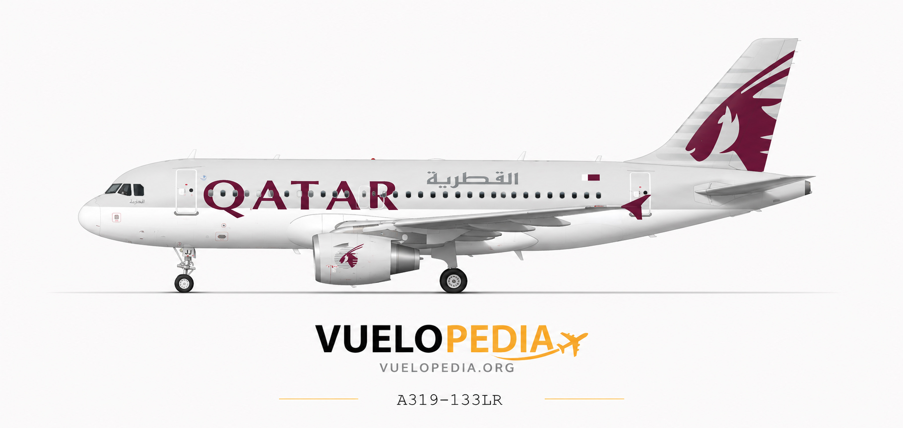 Ilustración Airbus A319 de Qatar Airways
