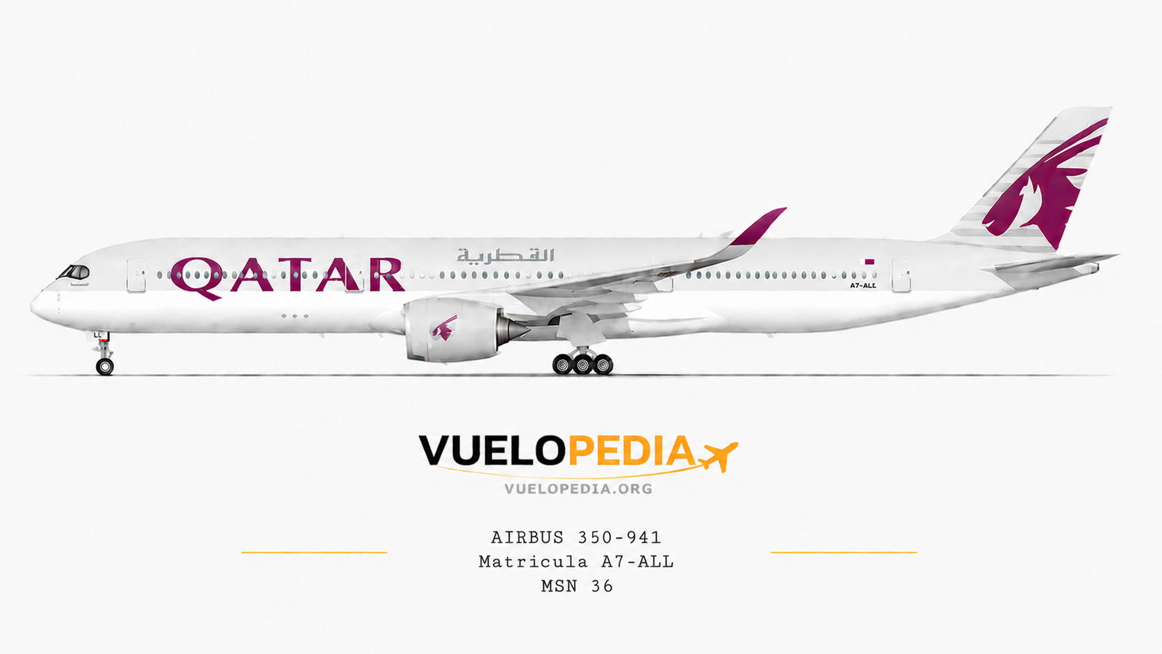 Ilustración Airbus A350-900 (A350-941) de Qatar Airways