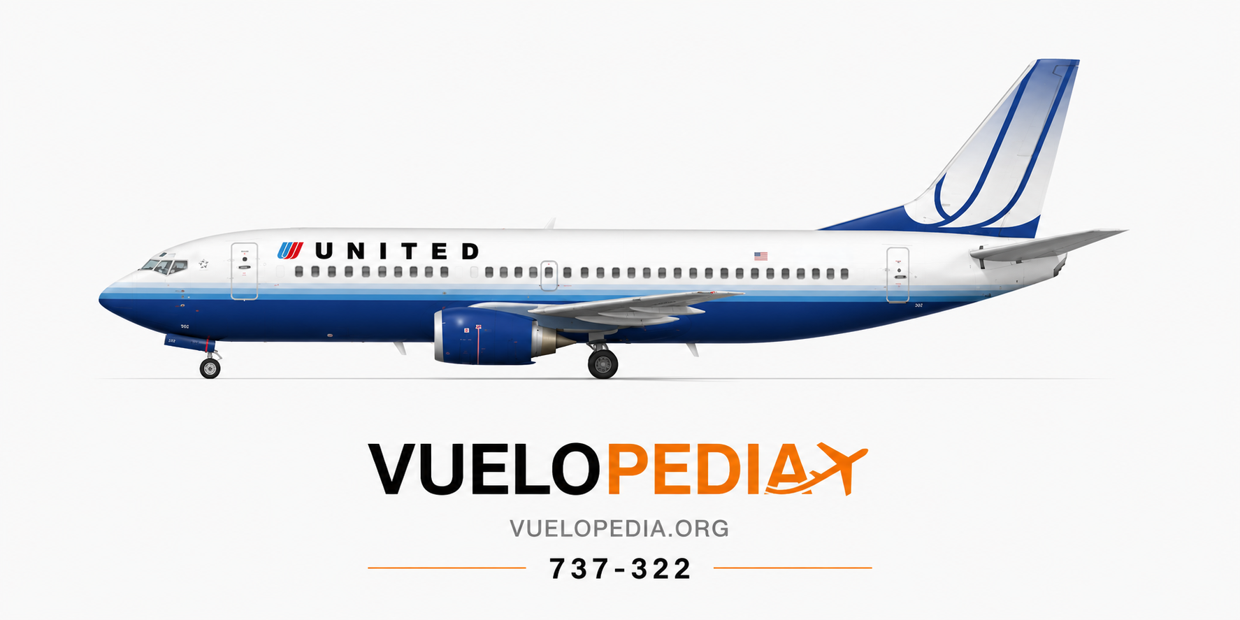 Boeing 737-500 (737-524) illustration in United Airlines livery