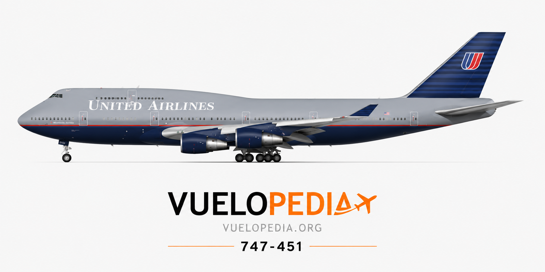 Boeing 747-400 (747-451) illustration in United Airlines livery