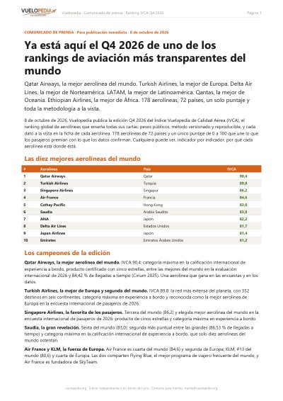 Primera página del comunicado de prensa